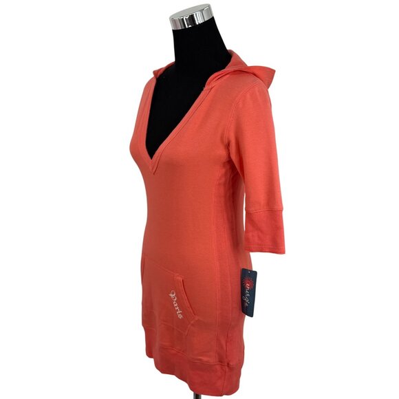 Vtg Y2K NWT Energie Hooded Bodycon Mini Dress Tunic | 90s Coquette Indie Sleaze - Picture 11 of 15